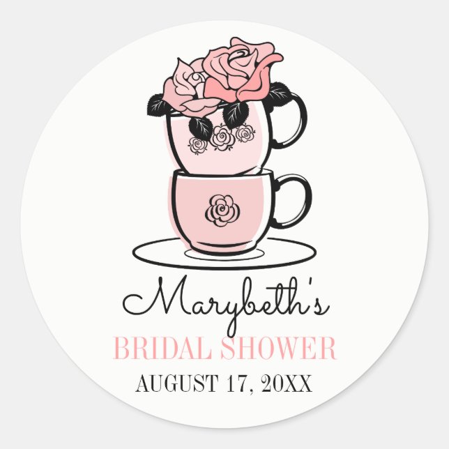 Tea Teacup Flowers Bridal Shower Favor Sticker (Front)