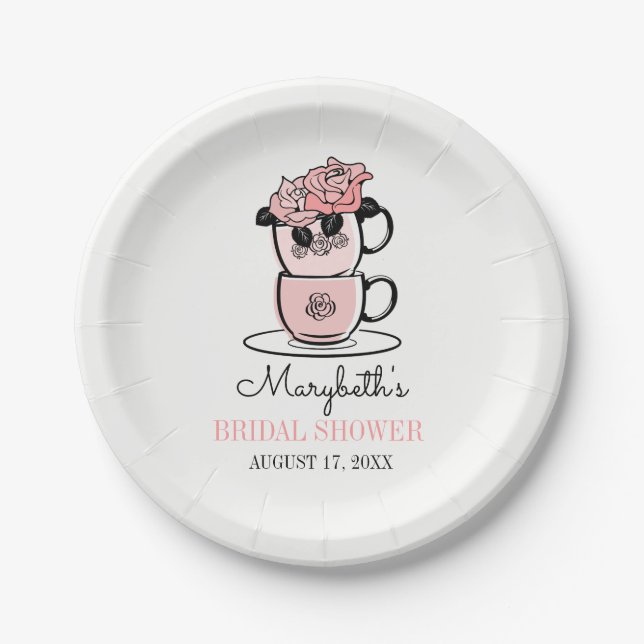 Tea Teacup Flowers Bridal Shower Paper Plates (Front)