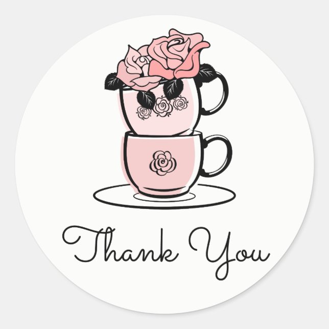 Tea Teacup Thank You Bridal Shower Favor Sticker (Front)