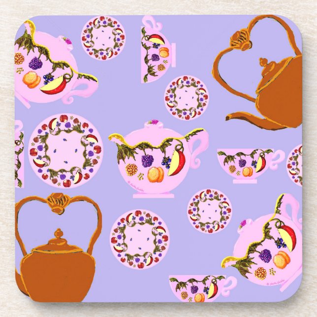 Tea! Teapot, Teacup, Plate, and Copper Teakettle C Coaster (Front)