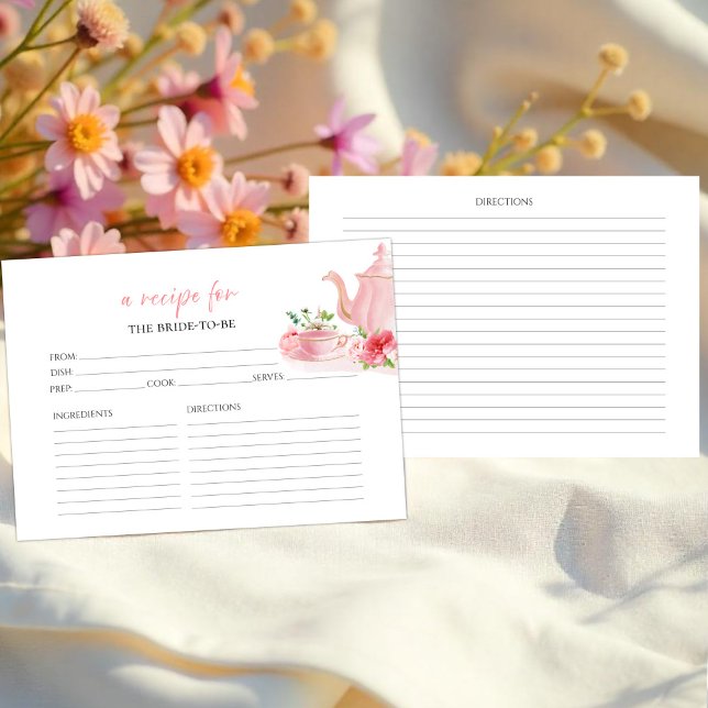 Tea Theme Floral Bridal Shower Recipe Cards (Creator Uploaded)