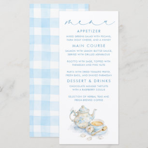 Tea Themed Blue Gingham Pattern Menu Cards