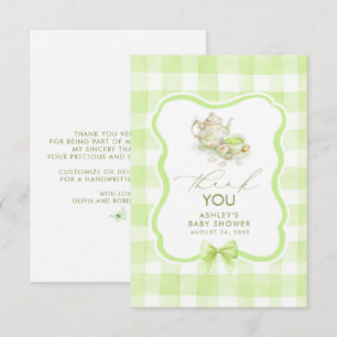 Tea Themed Green Gingham Cute Thank You Card