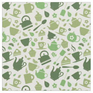 Tea themed green pattern fabric