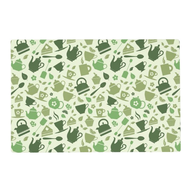 Tea themed green pattern placemat (Front)
