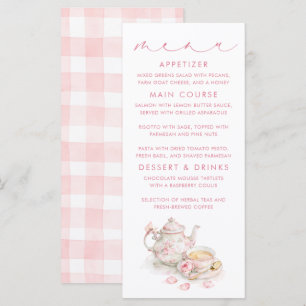 Tea Themed Pink Gingham Pattern Menu Cards