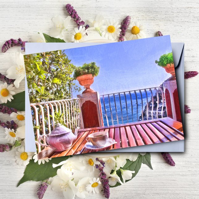 Tea Time at Le Sirenuse Hotel In Positano, Italy Card (Send a touch of Positano with this elegant tea time card.
)