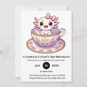 Tea Time Axolotl Birthday Invitation