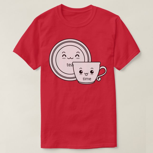 Tea Time black and white cute cup and saucer 1 T-Shirt (Design Front)