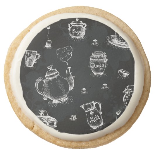 Tea Time Black Round Shortbread Cookie (Front)