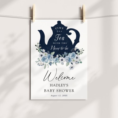 Tea Time Blue Baby Shower Welcome Sign