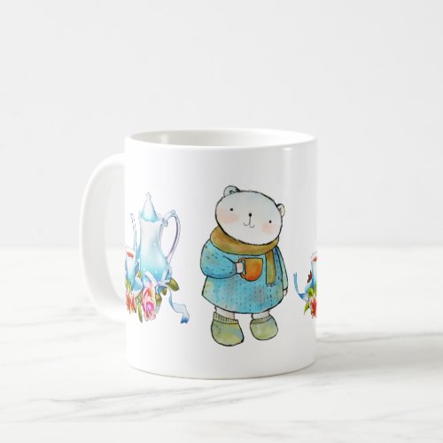 Tea Time Blue Bear Teapot Hot Drinks Coffee Mug