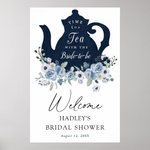 Tea Time Blue Bridal Shower Welcome Sign