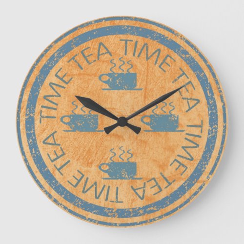 Tea Time Blue on Orange Large Clock