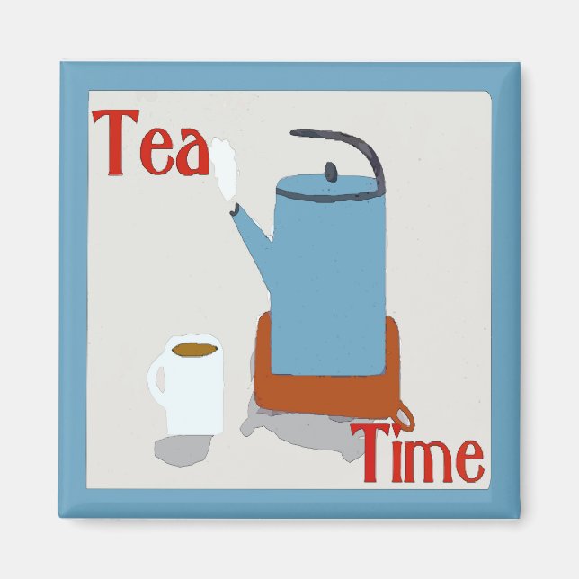 Tea Time Blue Pot Magnet (Front)