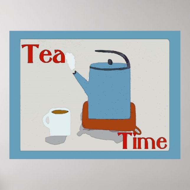 Tea Time Blue Pot Poster (Front)