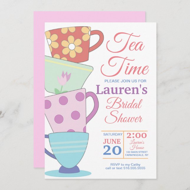 Tea Time Bridal Shower Invitation (Front/Back)