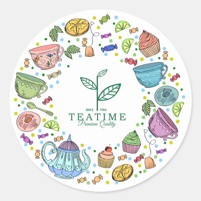 Tea time classic round sticker (Front)