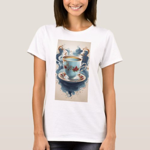 Tea Time Elegance Stylized Teacup and Saucer T_Sh T_Shirt