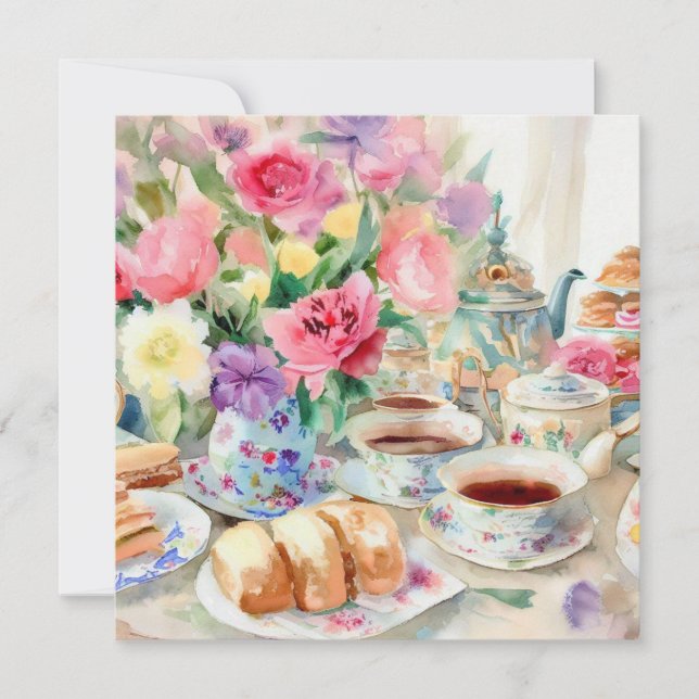 Tea Time Extravaganza: Tea Soirée, A Baby Shower Invitation (Front)
