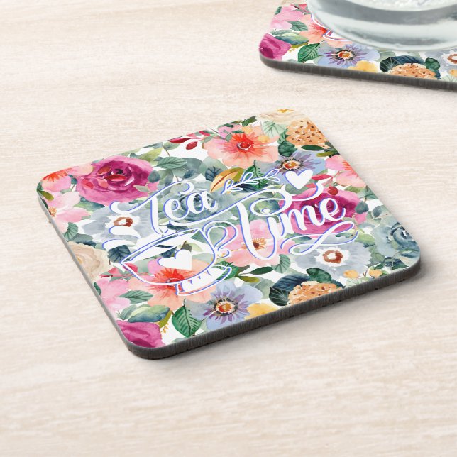 Tea Time Flowers Beverage Coaster (Left Side)