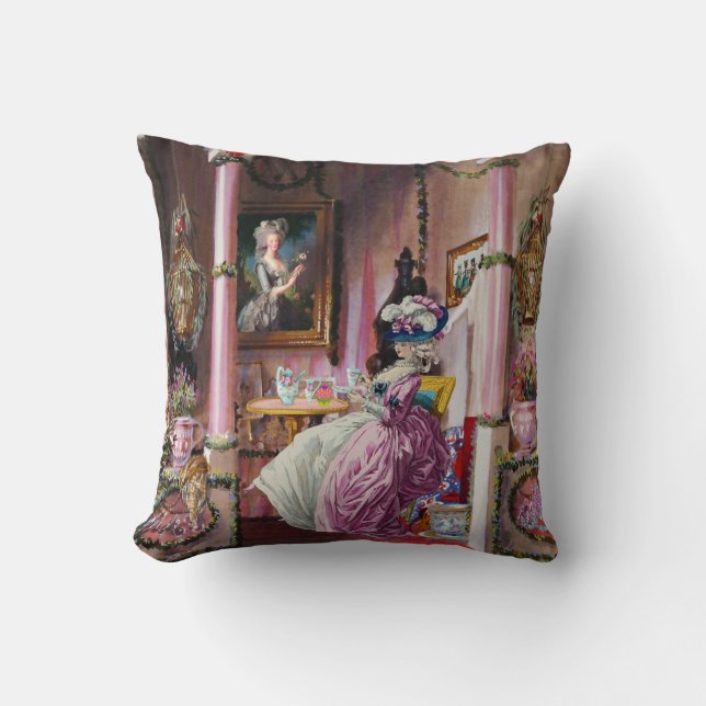 Tea Time for Marie Antoinette (Outdoor Option) -  Throw Pillow (Front)