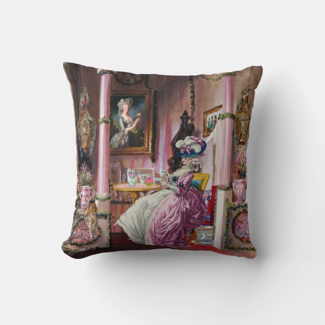 Tea Time for Marie Antoinette (Outdoor Option) -  Throw Pillow (Front)