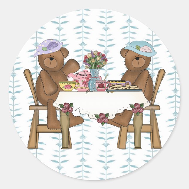Tea Time for Teddies Classic Round Sticker (Front)