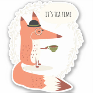 Tea time fox cute doodle sticker
