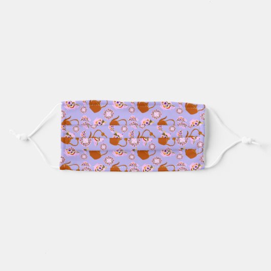 Tea Time Fruit Leaves Pink Teapot Teacup Kettle Adult Cloth Face Mask (Front, Folded)