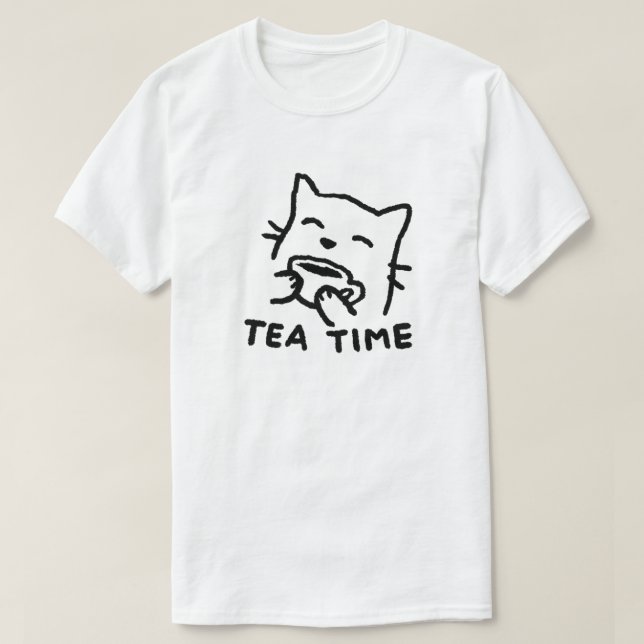Tea time funny cute cat  T-Shirt (Design Front)