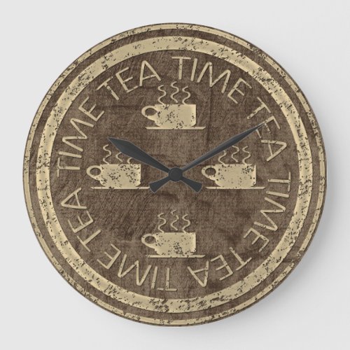 Tea Time Gold on Brown Large Clock