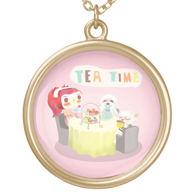 Tea Time Gold Plated Necklace (Front)