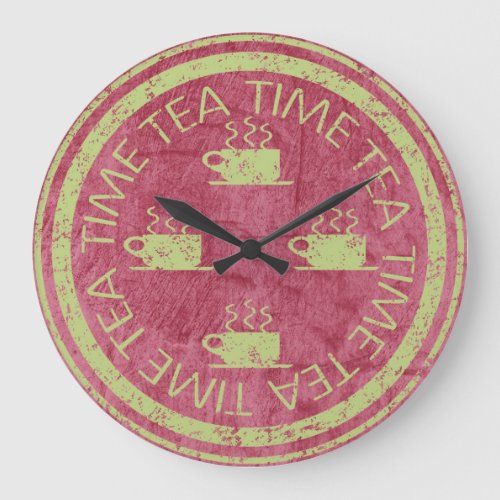 Tea Time Green on Red Large Clock