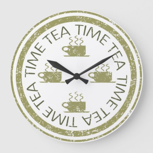 Tea Time Green on White Large Clock