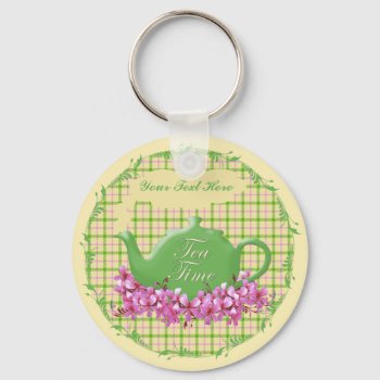 Tea Time Green Plaid Keychain by anuradesignstudio at Zazzle