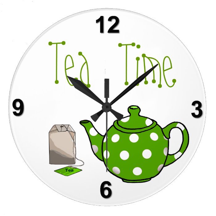 Tea Time Green & White Kitchen Large Clock Zazzle