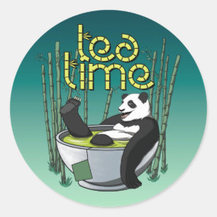 Tea Time Happy Panda Classic Round Sticker