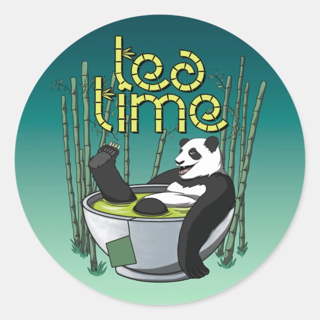 Tea Time Happy Panda Classic Round Sticker (Front)