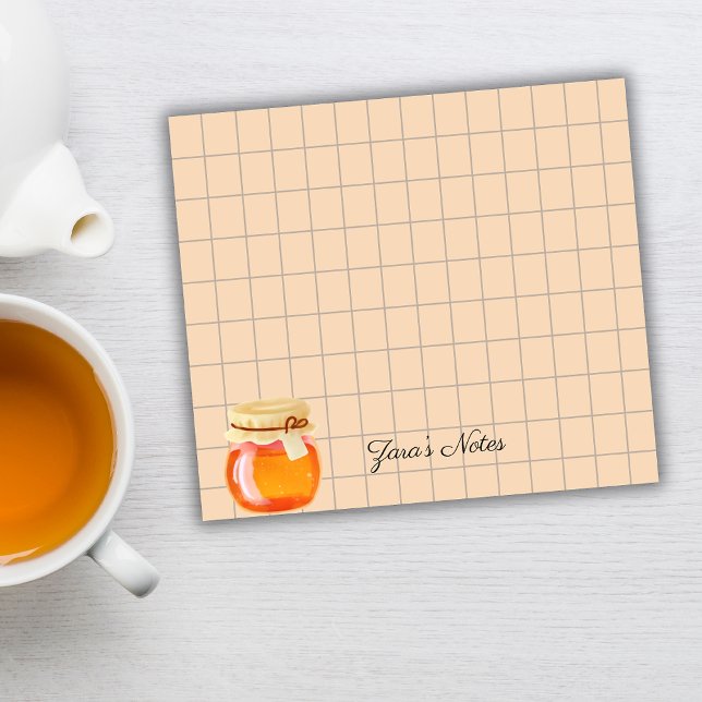 Tea Time Honey Pot Personalized Grid Sticky Notes (Creator Uploaded)