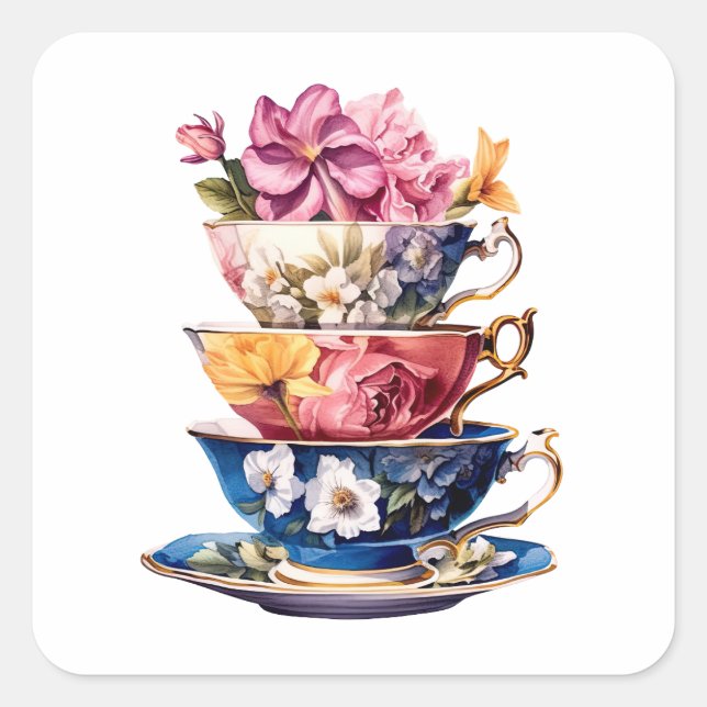 Tea Time in Bloom Bridal Shower sticker (Front)