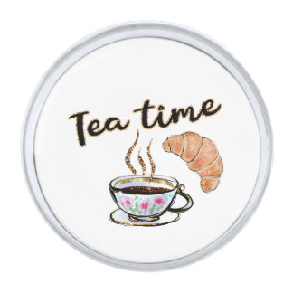 Tea time Lapel Pin, Tea Accessories, tea party Sil Silver Finish Lapel Pin