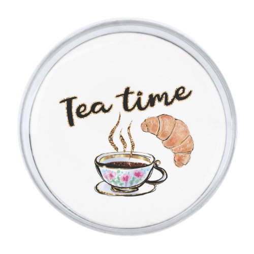 Tea time Lapel Pin Tea Accessories tea party Sil Silver Finish Lapel Pin