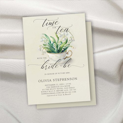 Tea Time Lily of Valley Calligraphy Bridal Shower Invitation