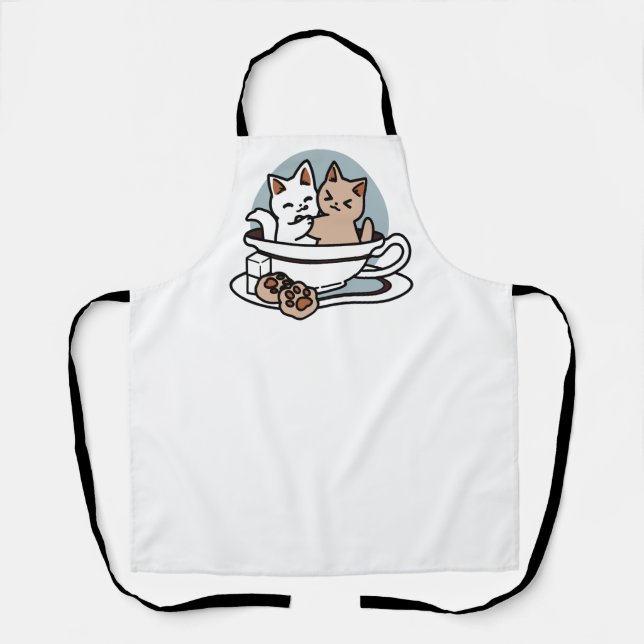 Tea Time Meow Time - Cute Cat and Tea Design Apron (Front)