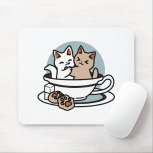 Tea Time Meow Time - Cute Cat and Tea Design Mouse Pad