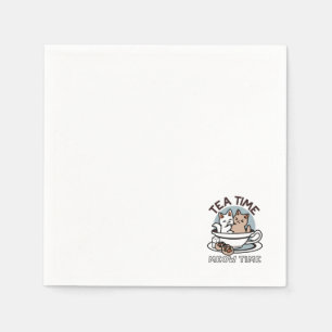 Tea Time Meow Time - Cute Cat and Tea Design Napkins