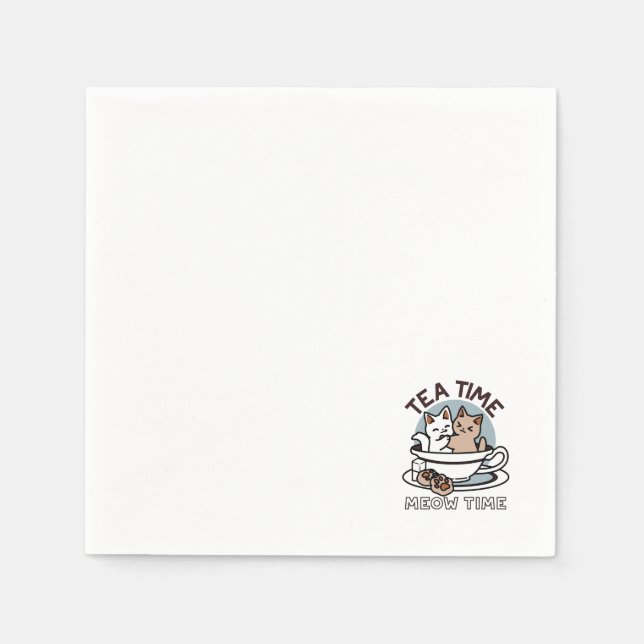 Tea Time Meow Time - Cute Cat and Tea Design Napkins (Front)