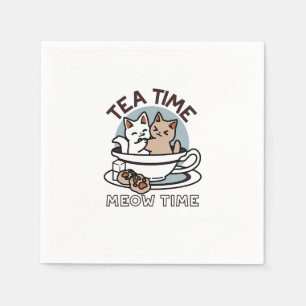 Tea Time Meow Time - Cute Cat and Tea Design Napkins