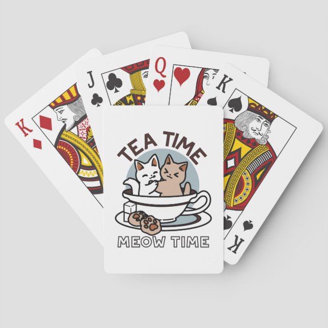 Tea Time Meow Time - Cute Cat and Tea Design Poker Cards (Back)